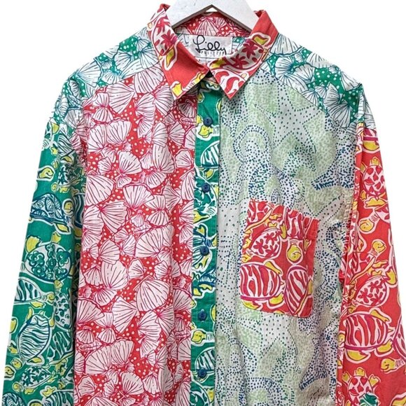 Vintage Lilly Pulitzer Shirt Large Preppy Floral Boyfriend Button Up Long Sleeve - Picture 1 of 13